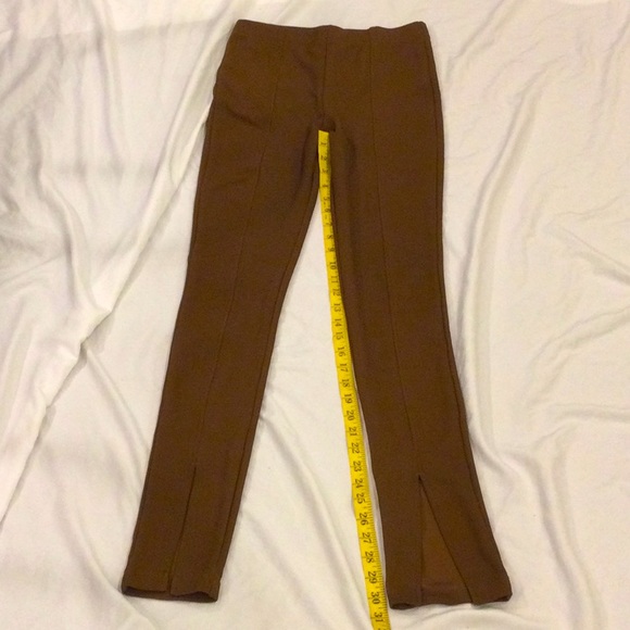 Brown Ribbed Split Hem Stretchy Legging Pants Size Small - Picture 1 of 8
